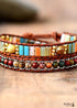 Boho Bracelet, 2 Layers Leather Wrap Bracelet, Crystal Brown Stone